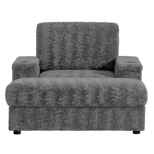 GDFStudio David 42" Indoor Reclining Sleeper Chaise Lounge with Storage Ottoman, Gray