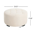 Christopher Knight Home Round Linen Ottoman with Button Tufted Design & Birch Wood Legs – Versatile Footstool and Extra Seating