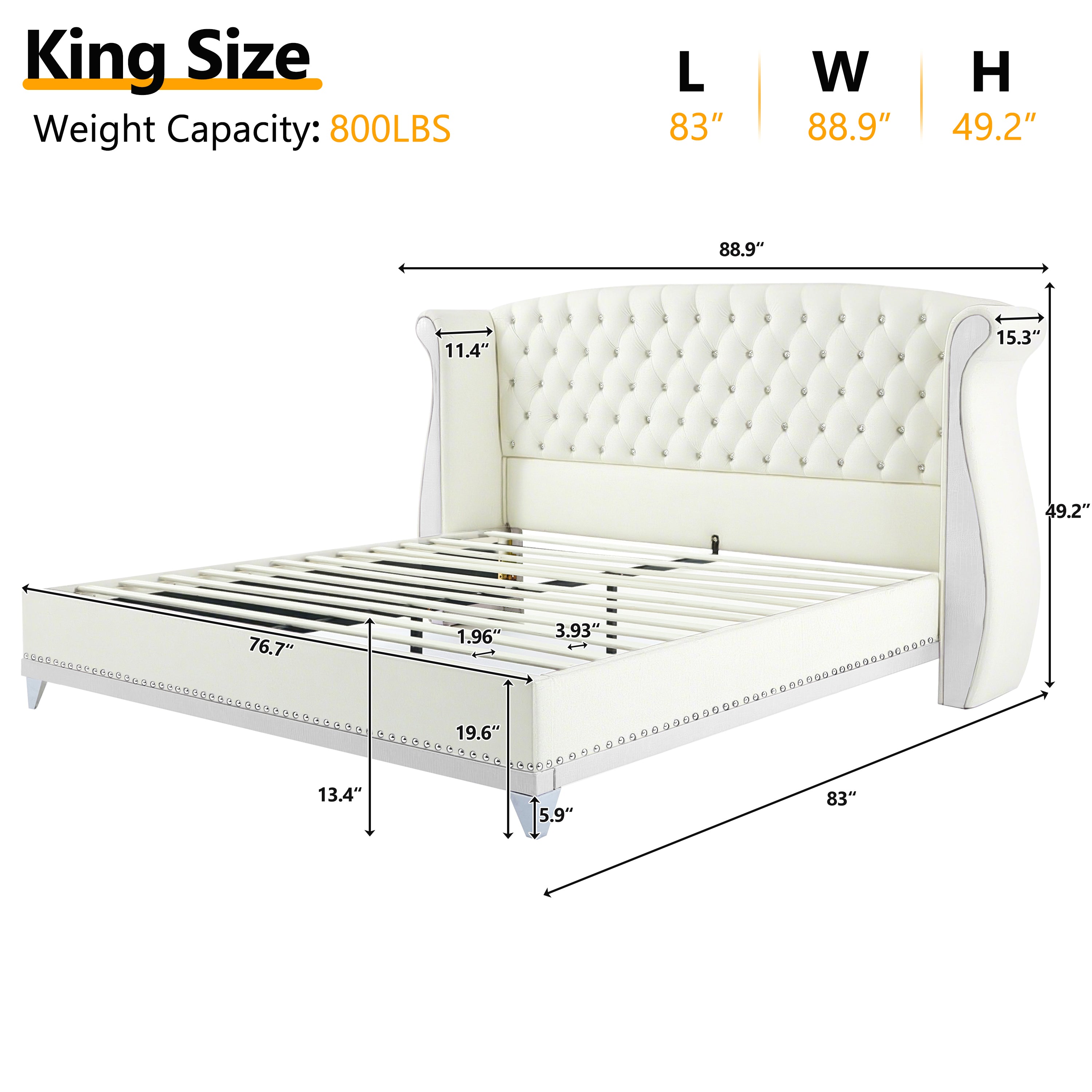 Christopher Knight Home Modern Velvet Wingback Tufted Platform Bed with Nailhead Trim and Silver Legs