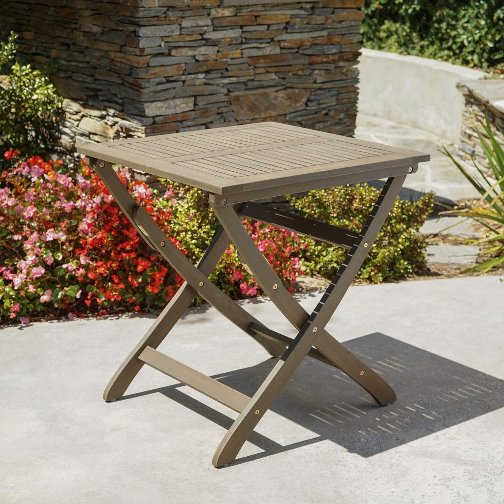 GDFStudio Rabion Outdoor Acacia Wood Folding 25" Bistro Table, Gray