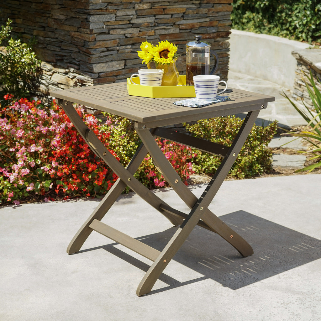 GDFStudio Rabion Outdoor Acacia Wood Folding 25" Bistro Table, Gray