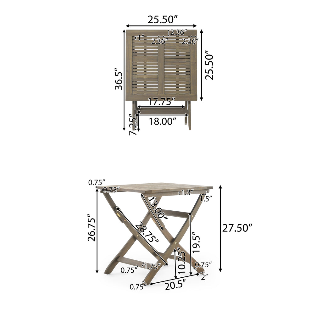 GDFStudio Rabion Outdoor Acacia Wood Folding 25" Bistro Table, Gray