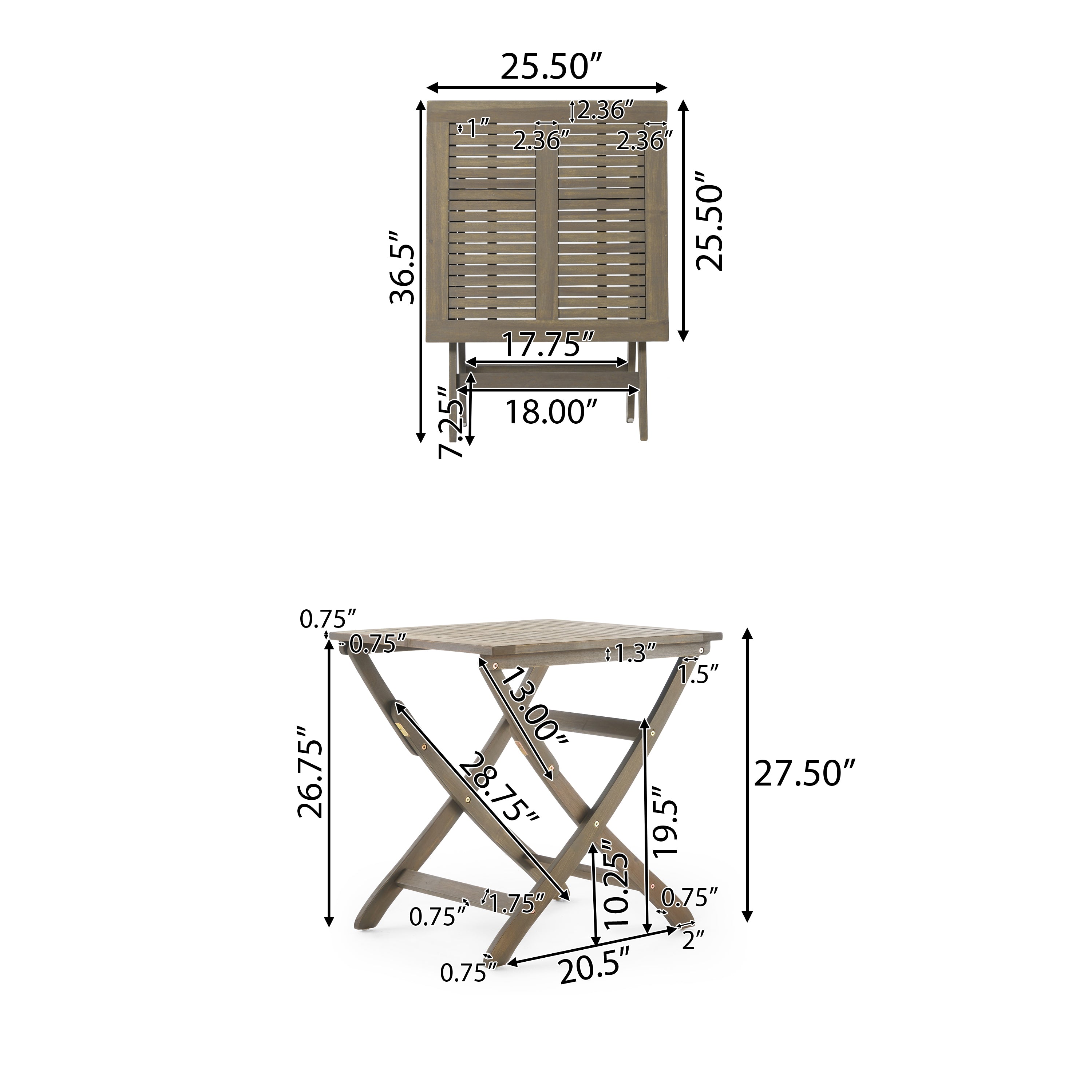 GDFStudio Rabion Outdoor Acacia Wood Folding 25" Bistro Table, Gray