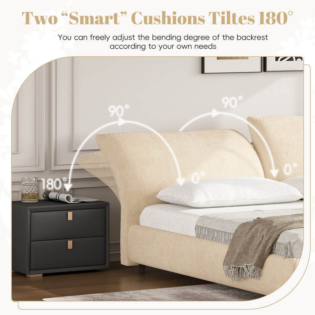 Christopher Knight Home Modern Fabric Upholstered Bed with Adjustable Cushion Headboard & Wood Slat Support