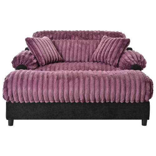 GDFStudio Celina Modern Faux Rabbit Fur Oversized Cloud Chaise Lounge Sofa with 2 Throw Pillows, Wine Red