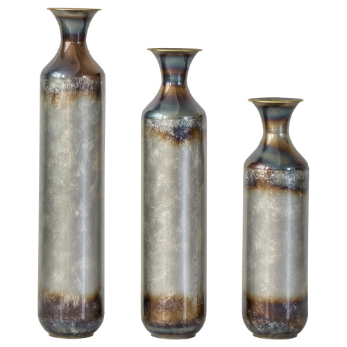 GDFStudio Gilbert 3 Piece Glazed Metal Floor Bottle Vase, White