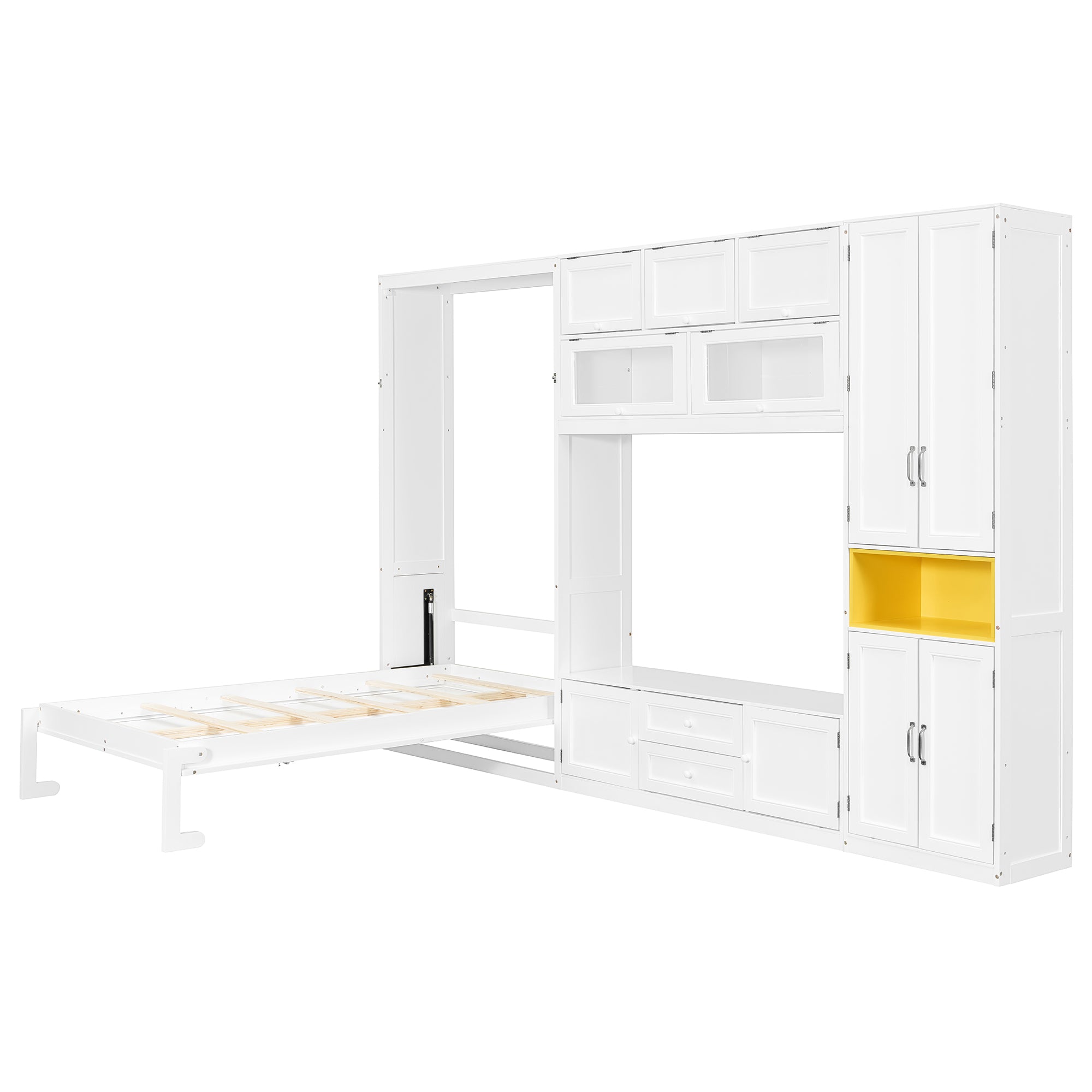 Twin Size Murphy Bed with TV Stand, Storage Drawers & Cabinets, Space-Saving Wall Bed for Small Rooms