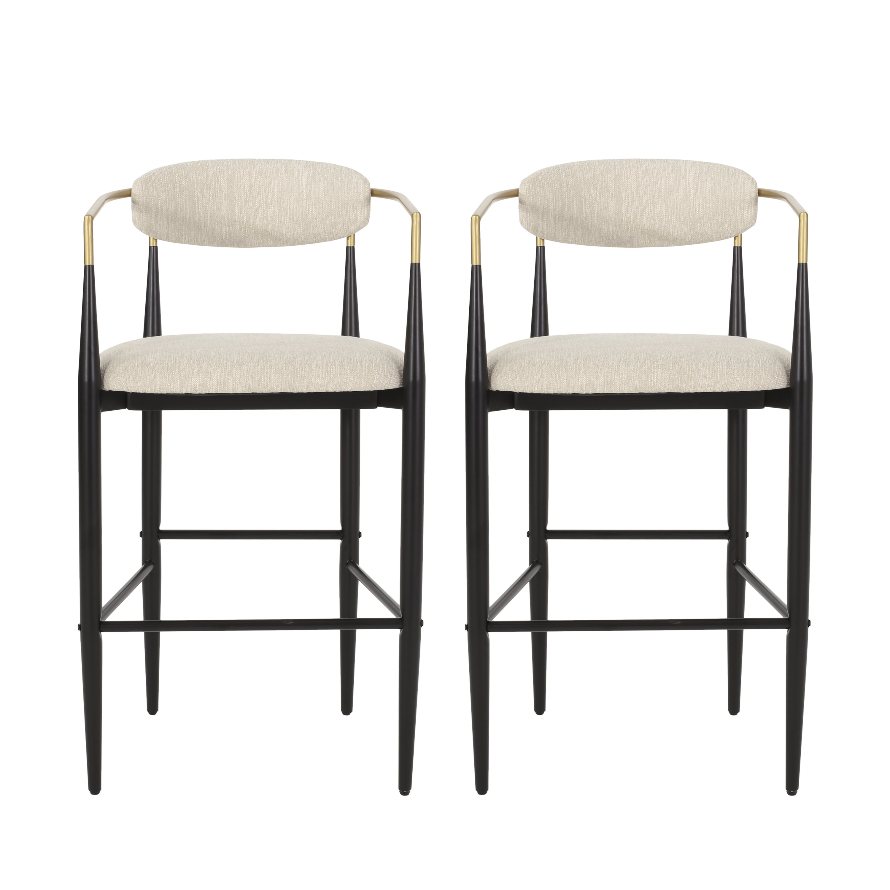 Christopher Knight Home Harrington Indoor 29.75" Fabric and Iron Barstool (Set of 2), Beige