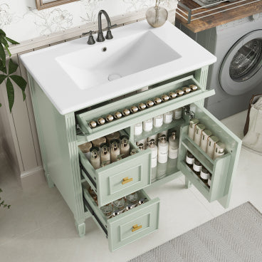 GDFStudio Daniell 30" Rubberwood Bathroom Vanity with Sink and Adjustable Shelf
