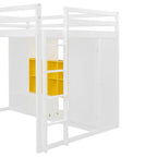 Wooden Loft Bed with Wardrobe & Colorful Storage Shelves, Space-Saving Teen Loft Bed with Reversible Stairs