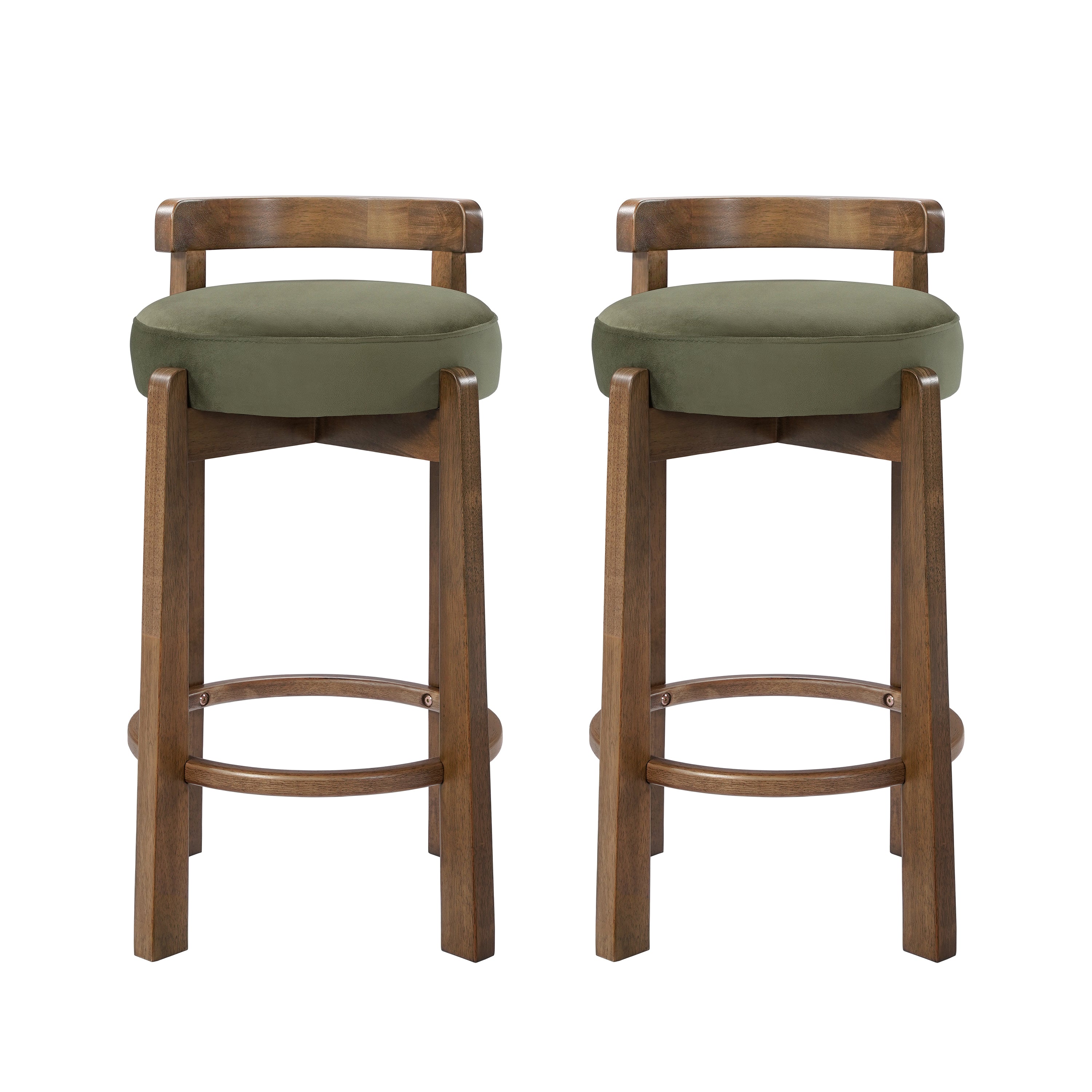 Christopher Knight Home Elise Mid-Century Modern Rubberwood Upholstered Counter Stools (Set of 2), Green/Dark Walnut-Velvet