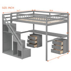 Bunk Bed with Stairs, Desk & LED Lights, Space-Saving Storage Bunk Bed with Drawers for Kids & Teens