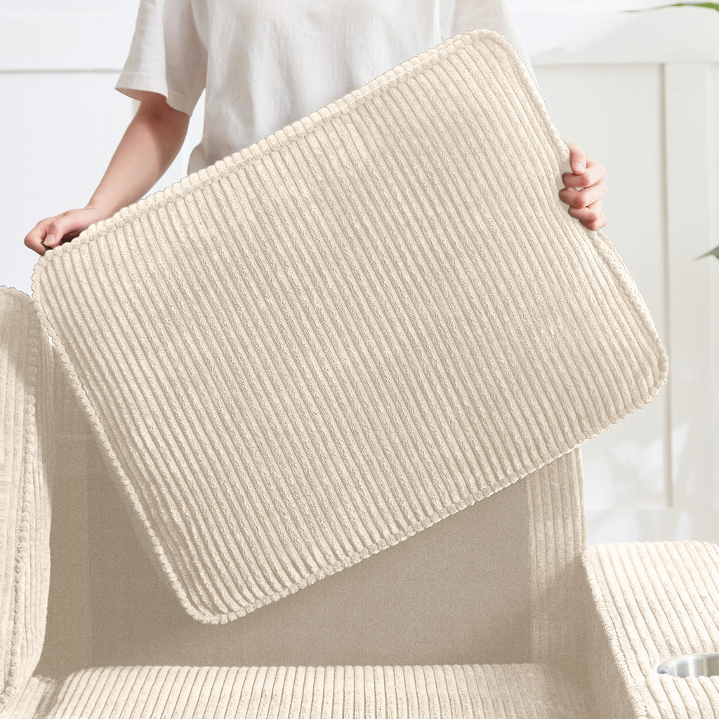 GDFStudio Everly 84" Corduroy Couch with Built-In Cup Holders, Beige