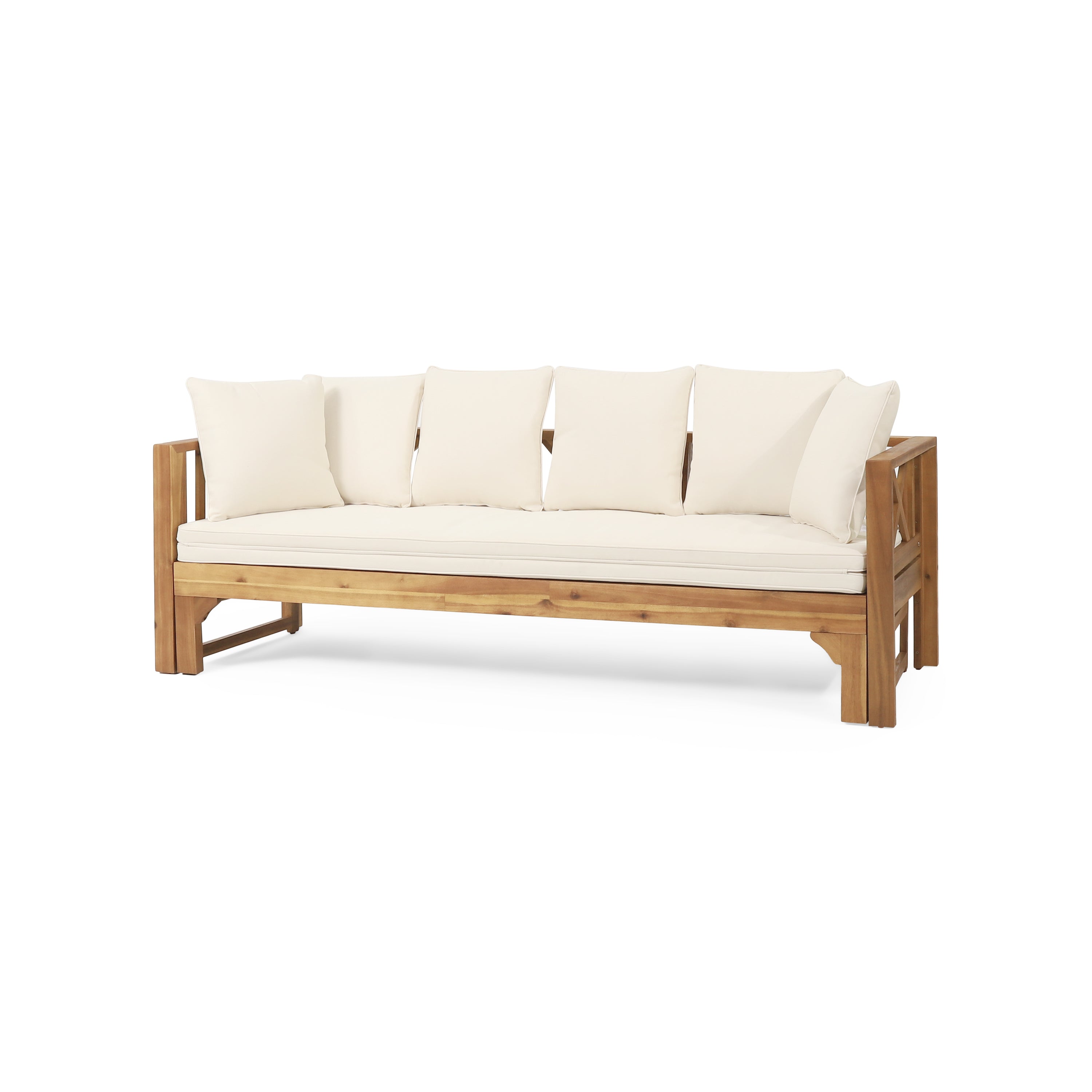 Christopher Knight Home Varney Outdoor 78.5" Acacia Wood Extendable Daybed Sofa, Beige