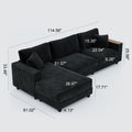GDFStudio Congreve Corduroy 114" L-Sectional Sofa with Storage Armrests, Black