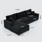 GDFStudio Congreve Corduroy 114" L-Sectional Sofa with Storage Armrests, Black