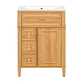 GDFStudio Bevis Modern Wood 24 Inch Bathroom Vanity with Ceramic Sink and Drawers, Wood