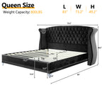 Christopher Knight Home Modern Velvet Wingback Tufted Platform Bed with Nailhead Trim and Silver Legs