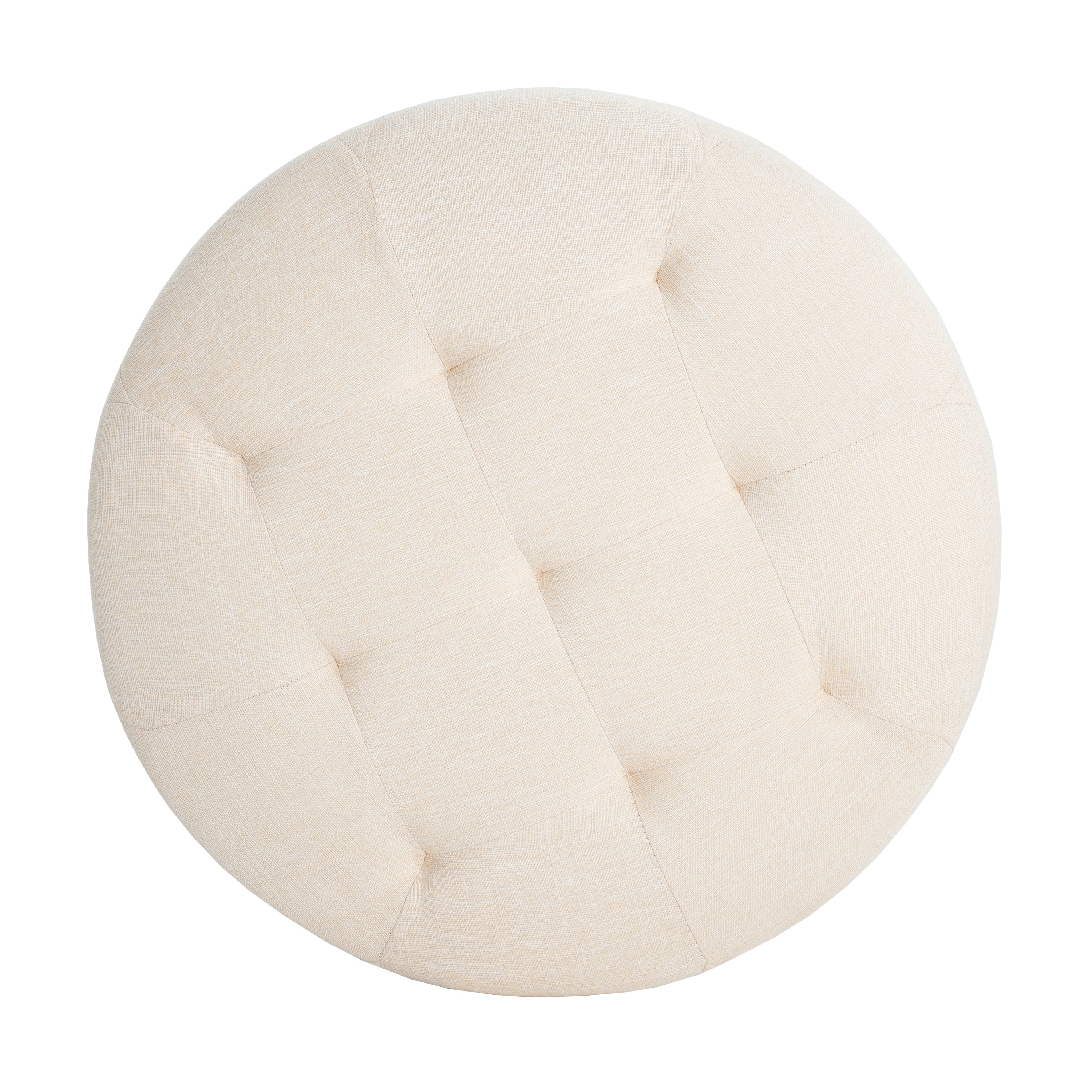 Christopher Knight Home Round Linen Ottoman with Button Tufted Design & Birch Wood Legs – Versatile Footstool and Extra Seating