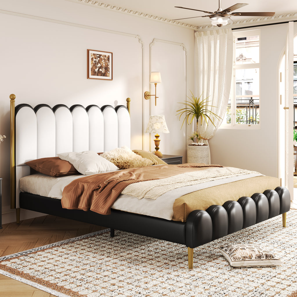 Christopher Knight Home Luxury Faux Leather Bed Frame with Curved Headboard & Solid Wood Support