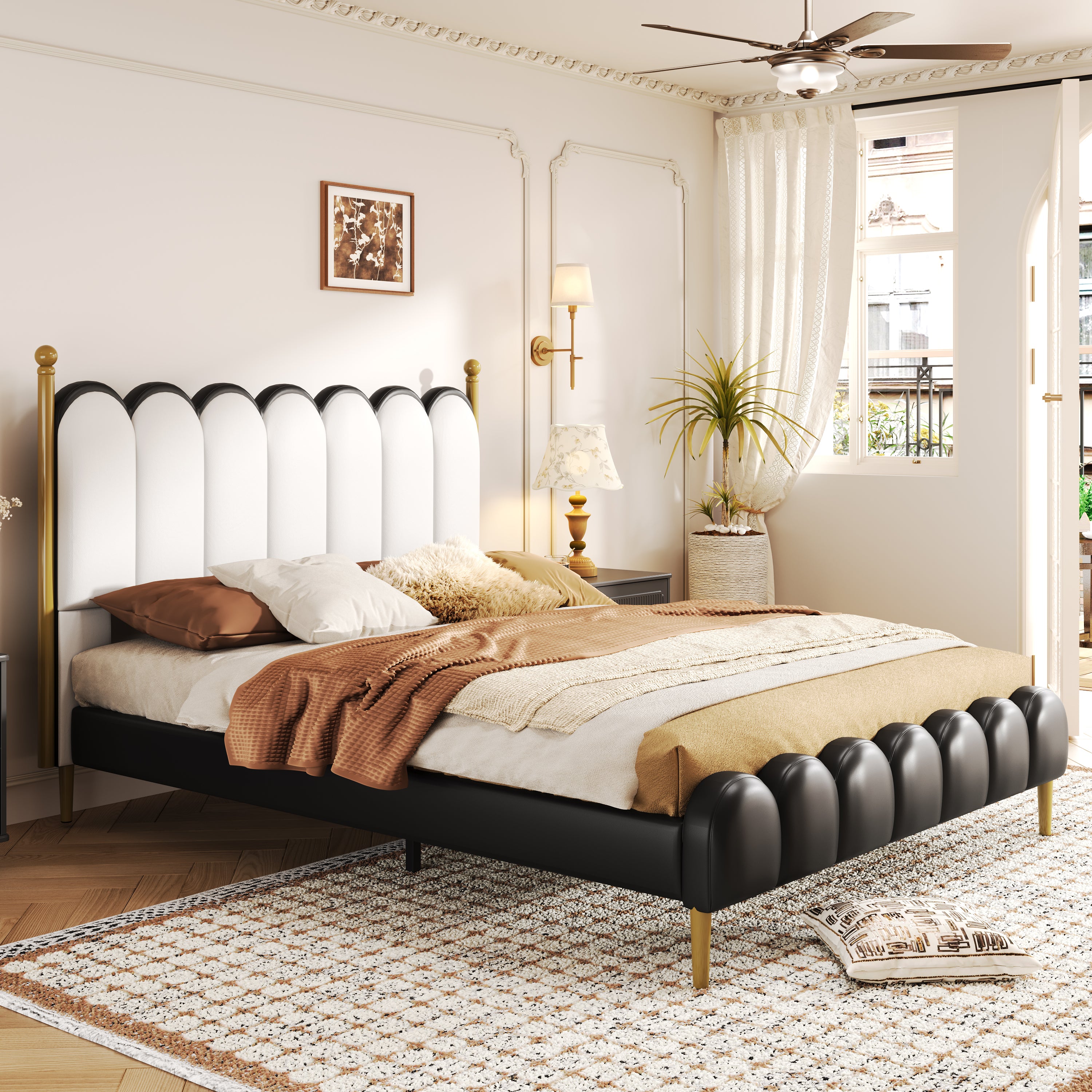 Christopher Knight Home Luxury Faux Leather Bed Frame with Curved Headboard & Solid Wood Support