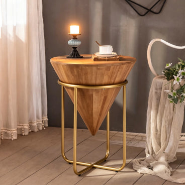 Christopher Knight Home Menai Modern Rubberwood Cone-Shaped Round Side Table with Gold Legs, Natural/Gold