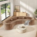 GDFStudio Lennon Contemporary 153" 3-Piece Curved Modular 6-Seat Compressed Chenille Sectional Sofa with Pillows, Brown