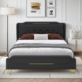 Christopher Knight Home Modern Faux Leather Platform Bed with Gold Metal Accents & Sturdy Wood-Metal Frame