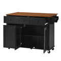 Christopher Knight Home Merope Farmhouse Rolling Kitchen Island with 2 Glass Doors, 1 Trash Bin and 3 Drawers, Black
