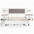 Christopher Knight Home Ali Modern Platform Bed with Extended Headboard, Two Nightstands and Shelves, Brown/White, Queen