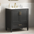 Christopher Knight Home Eleanor Modern 30" Fluted Wood Bathroom Vanity with Ceramic Sink, Soft-Close Doors & Drawer, Black