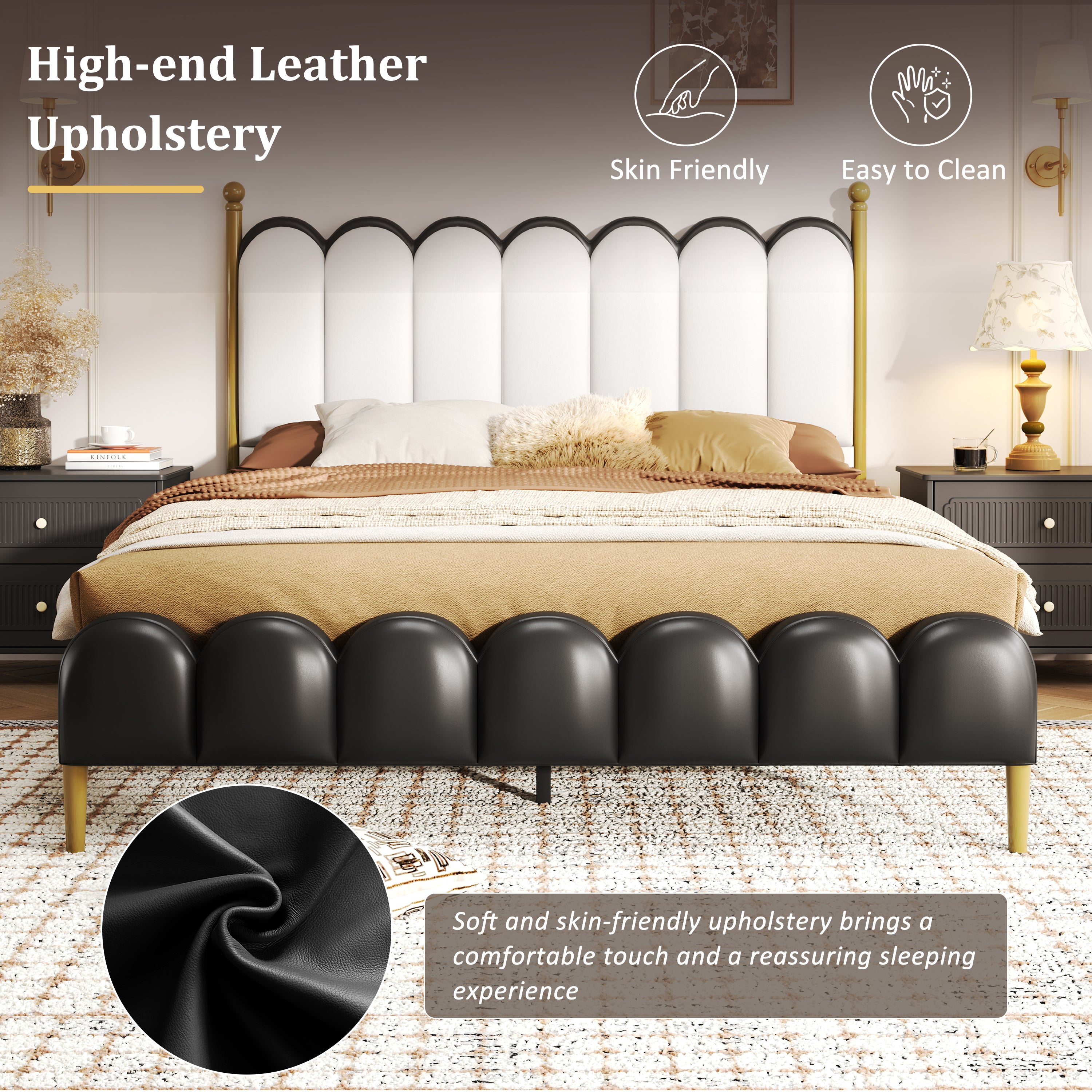 Christopher Knight Home Luxury Faux Leather Bed Frame with Curved Headboard & Solid Wood Support