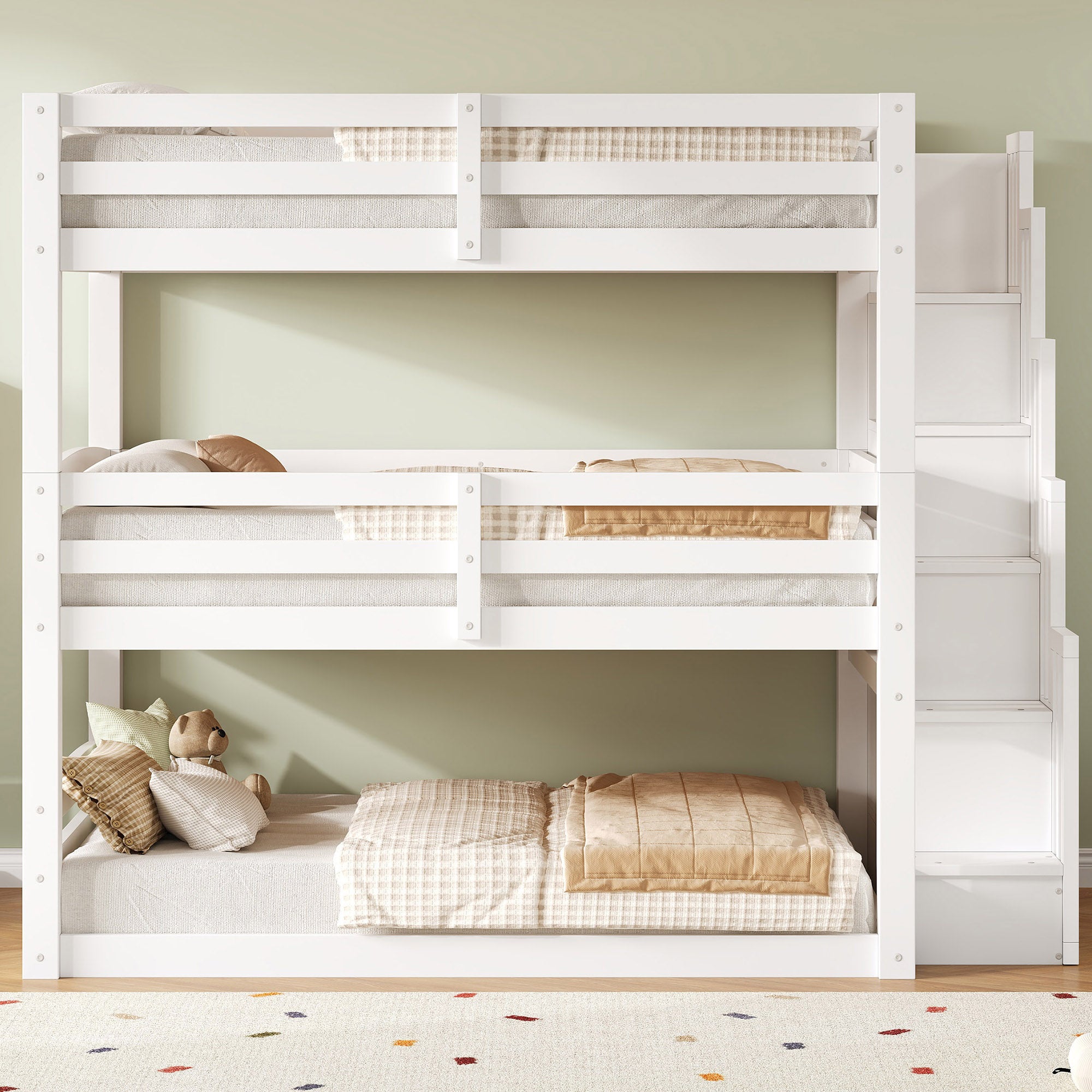 GDF Studio 3-in-1 Full-Size Convertible Bunk Bed with Storage Staircase