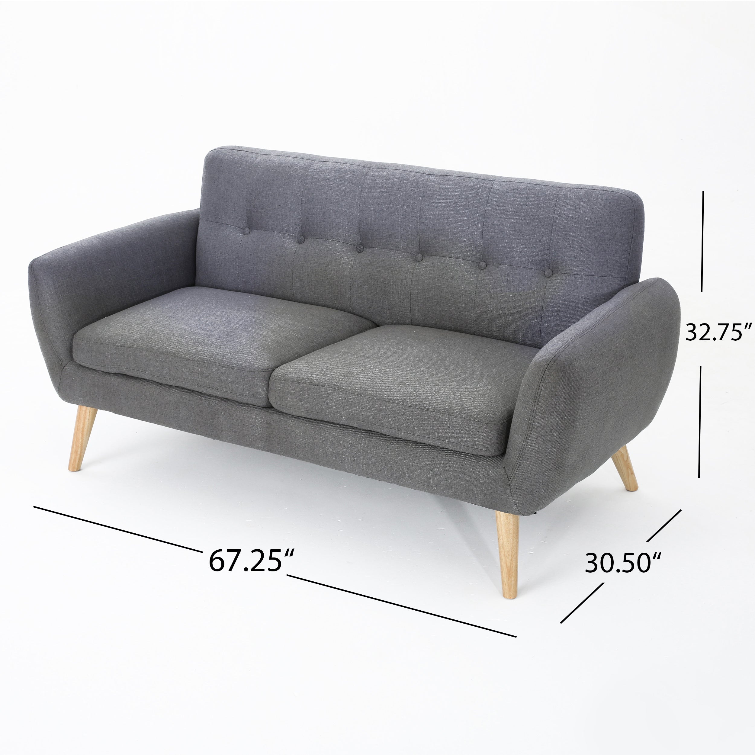 Mid-Century Modern Loveseat with Button-Tufted Waffle Stitch & Tapered Wood Legs ¨C Compact Small-Space Sofa