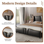Christopher Knight Home Modern PU Leather Platform Bed with Wave Headboard & Wingback Design