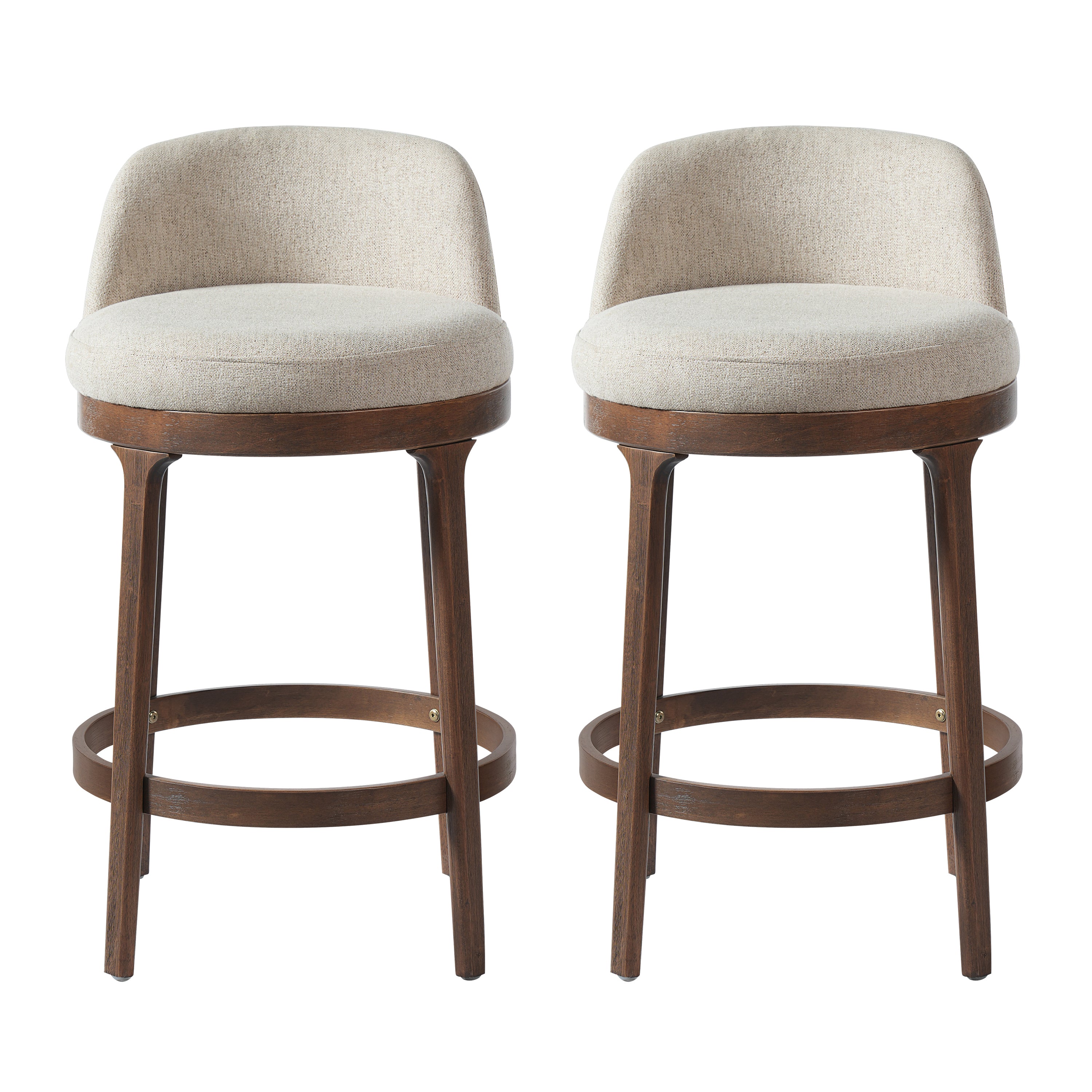 Christopher Knight Home Shinji Modern Rubberwood Upholstered Bar Stools (Set of 2), Walnut/Beige