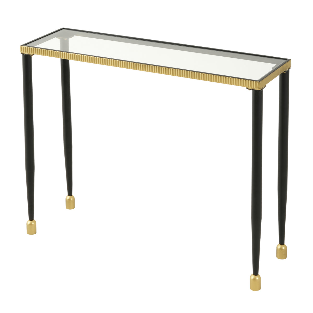 Christopher Knight Home Samuel Transitional Rectangular Metal Console Table with Tempered Glass Top, Black/Gold