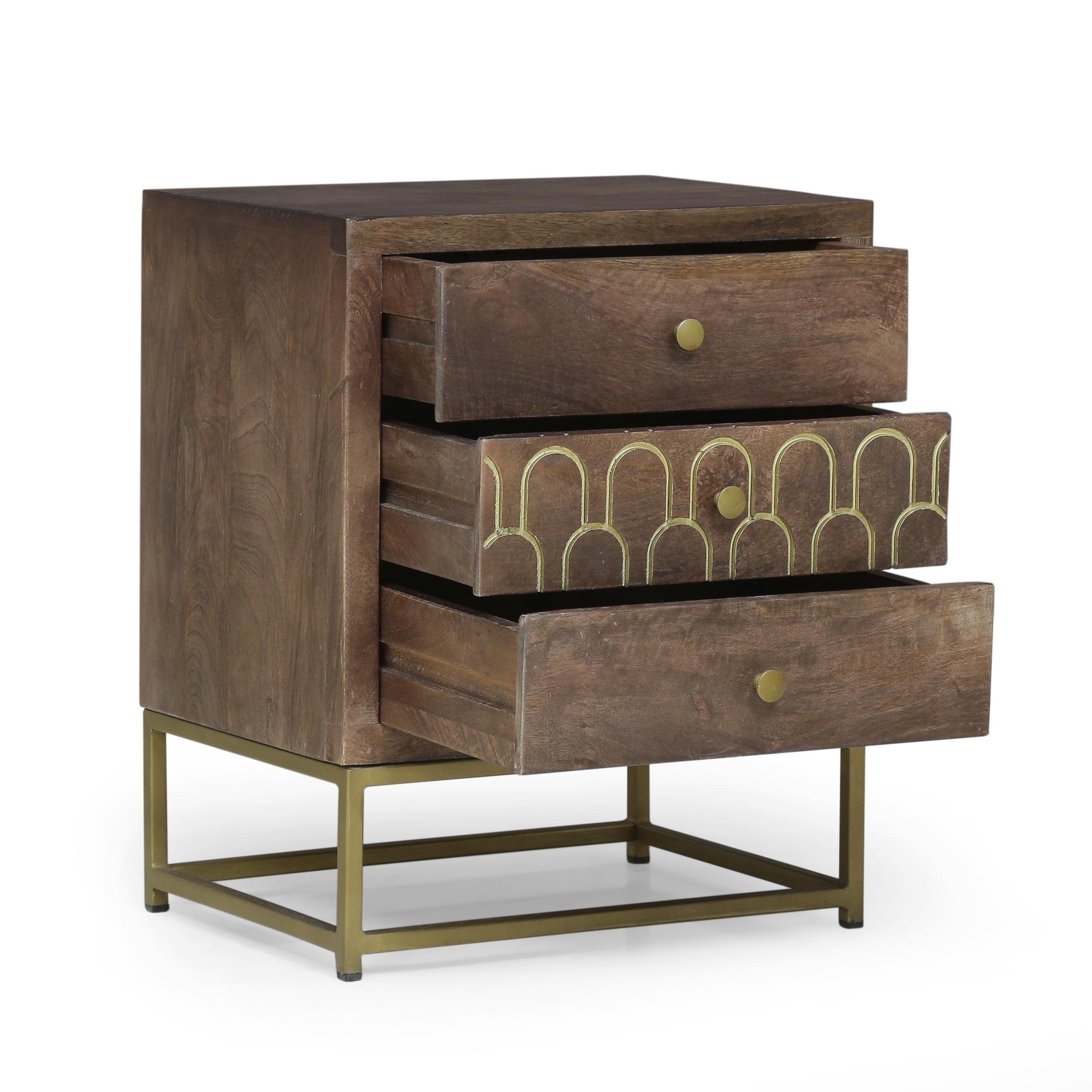 Christopher Knight Home Ansar Boho Handmade Mango Wood Nightstand, Walnut/Gold