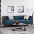 Stylish Mid-Century Modern Three-Seater Sofa with Button-Tufted Waffle Stitch