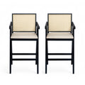 Christopher Knight Home Kelsey Modern Minimalist Rubberwood and Cane Upholstered Bar Stools (Set of 2), Black