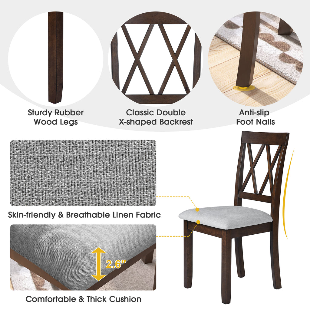 Modern Upholstered Dining Chairs with Tufted Back, Linen Fabric Kitchen Chairs with Solid Wood Legs （Set of 2）