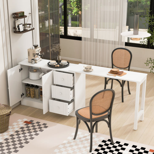 GDFStudio Caroline 89.7" Wooden Sideboard with Extendable Table and Storage, White
