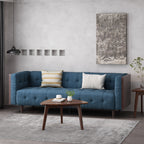 Stylish Mid-Century Modern Three-Seater Sofa with Button-Tufted Waffle Stitch