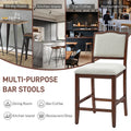Upholstered Counter Height Bar Stools Set of 2, Solid Wood Frame with Fabric Seat & Back