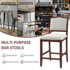 Upholstered Counter Height Bar Stools Set of 2, Solid Wood Frame with Fabric Seat & Back