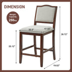 Upholstered Counter Height Bar Stools Set of 2, Solid Wood Frame with Fabric Seat & Back