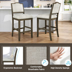 Upholstered Counter Height Bar Stools Set of 2, Solid Wood Frame with Fabric Seat & Back