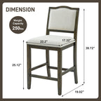 Upholstered Counter Height Bar Stools Set of 2, Solid Wood Frame with Fabric Seat & Back