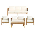 Christopher Knight Home Burchett 5 Piece Acacia Wood and Rattan Patio Conversation Set with Cushions, Beige/Brown