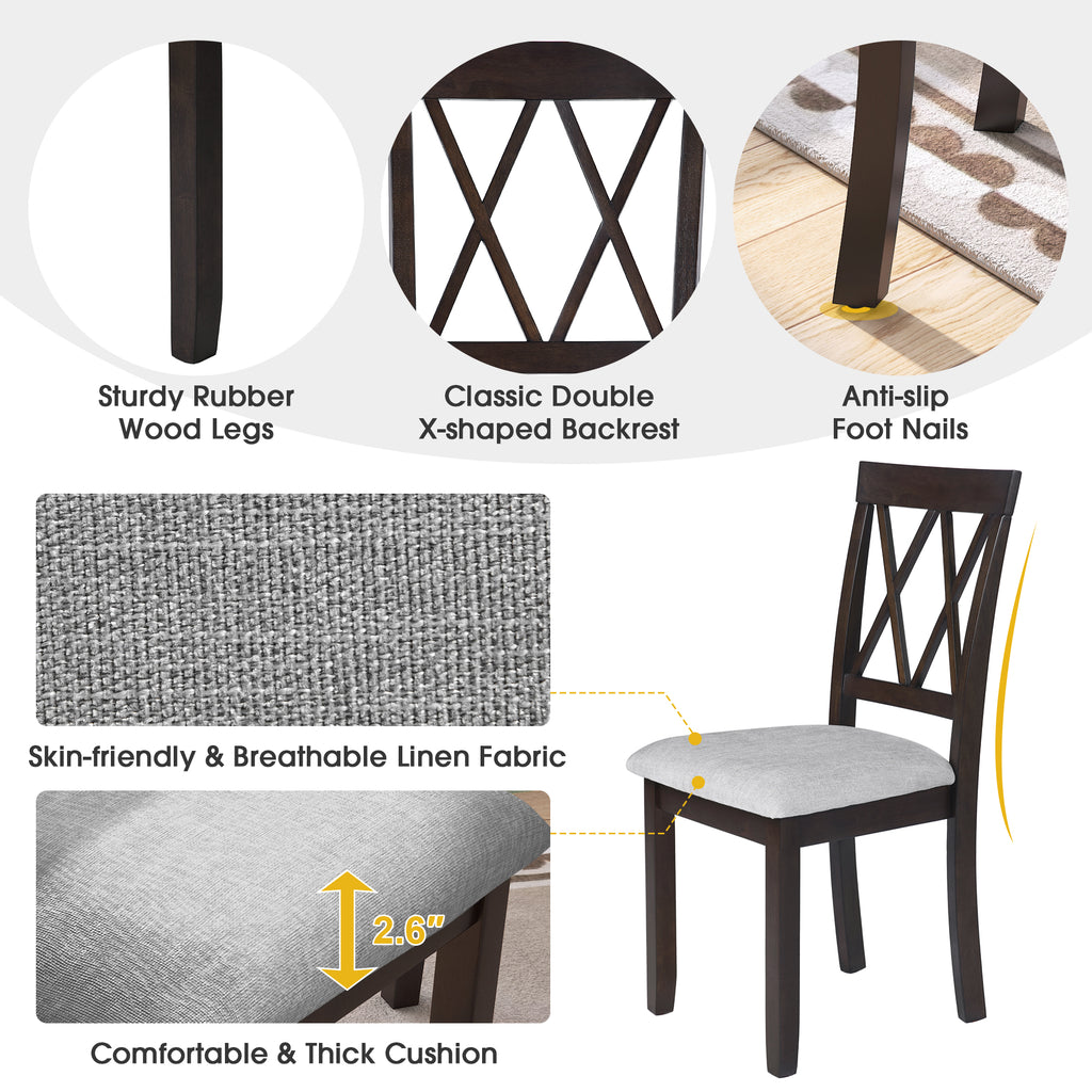 Modern Upholstered Dining Chairs with Tufted Back, Linen Fabric Kitchen Chairs with Solid Wood Legs （Set of 2）